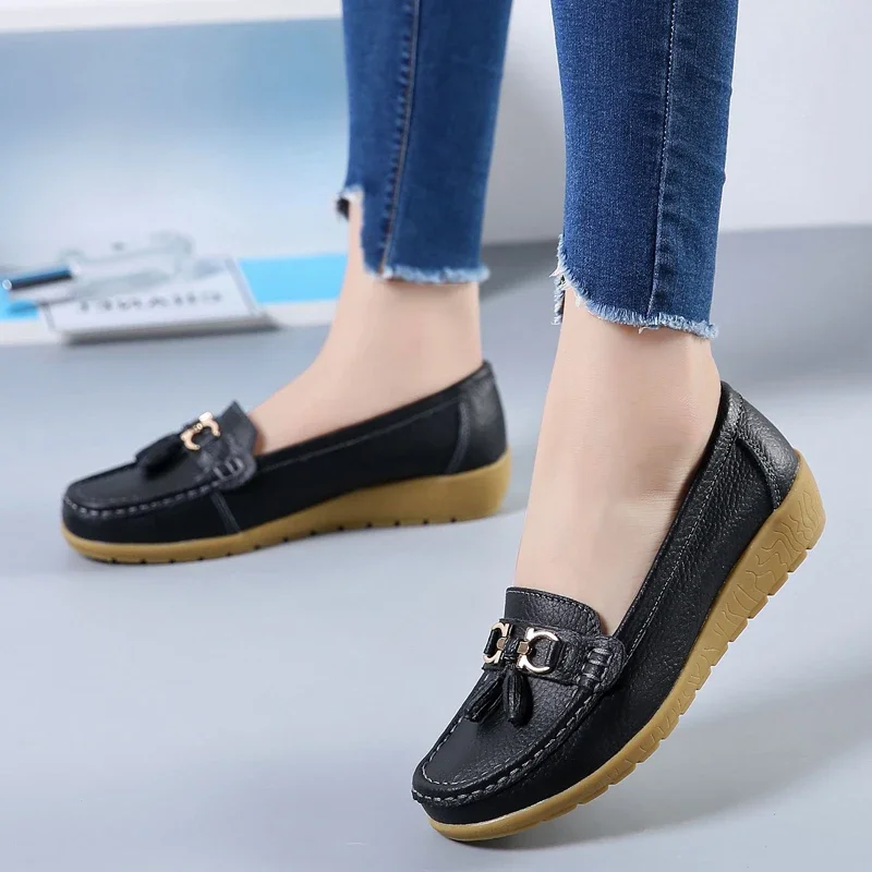 Mocassins en cuir orthopédique pour femmes, slip-on, plats, avec soutien de la voûte plantaire, chaussures décontractées pour tous les jours - Image 2
