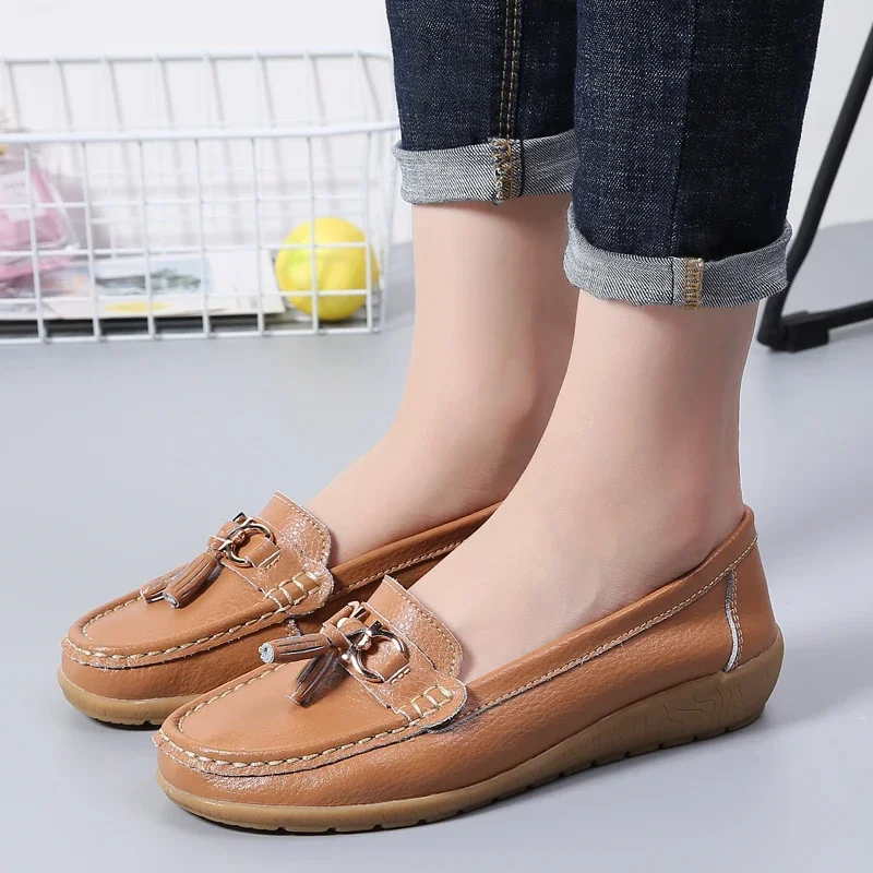 Mocassins en cuir orthopédique pour femmes, slip-on, plats, avec soutien de la voûte plantaire, chaussures décontractées pour tous les jours - Image 3