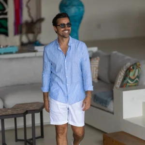 CAMISA DE LINHO RISCA INTERMÉDIA AZUL ZOLF