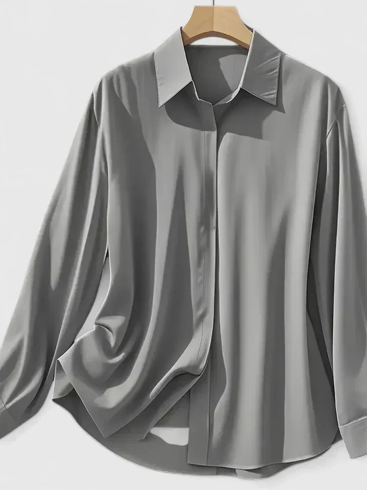 Haut élégant à col boutonné pour femmes à manches longues, coupe décontractée, polyvalent et chic – Melvaya - Image 3