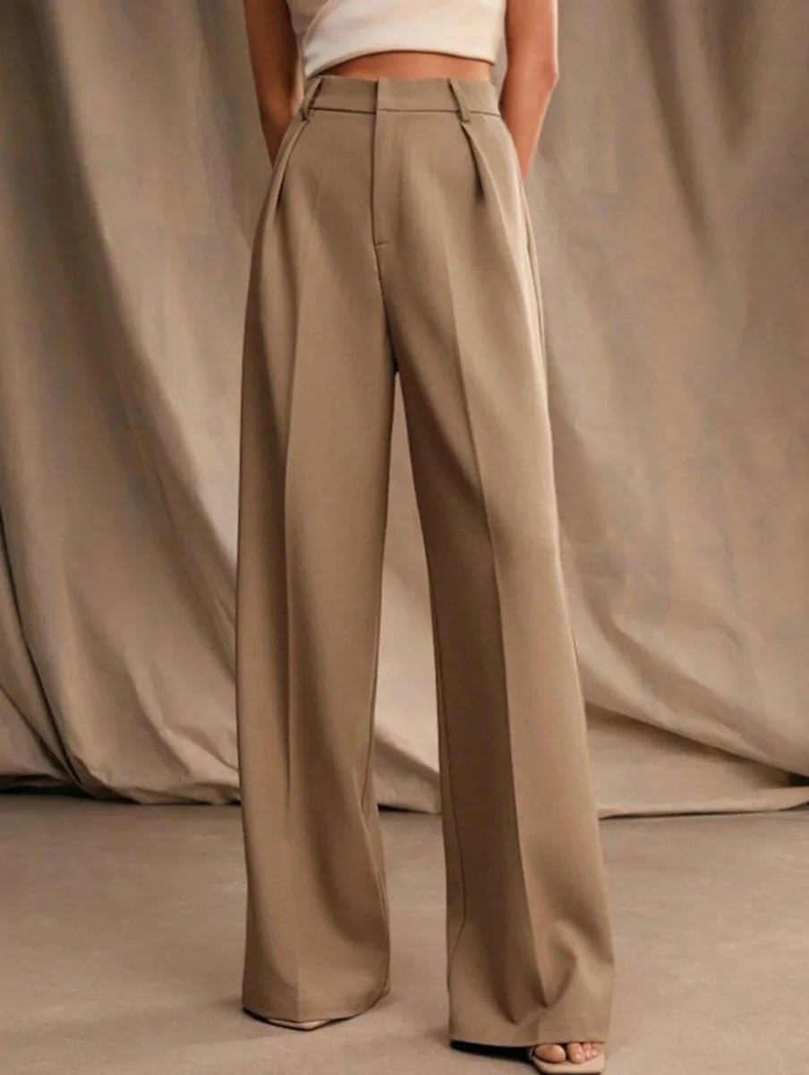 Pantalon Large Taille Haute Femme à Plis Avant Bureau Casual Formel - Image 7