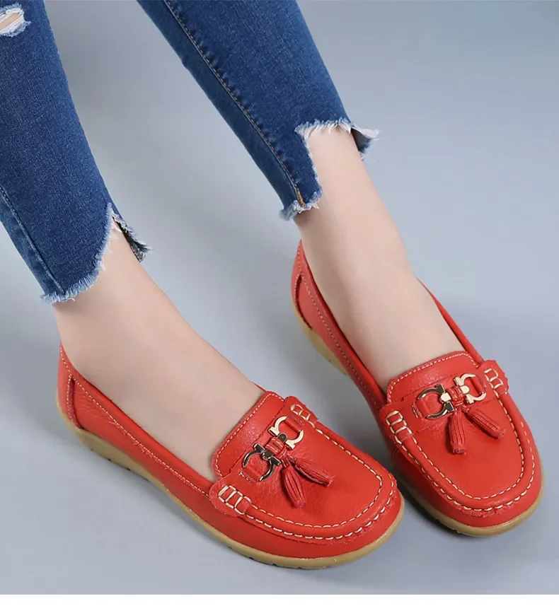 Mocassins en cuir orthopédique pour femmes, slip-on, plats, avec soutien de la voûte plantaire, chaussures décontractées pour tous les jours - Image 4