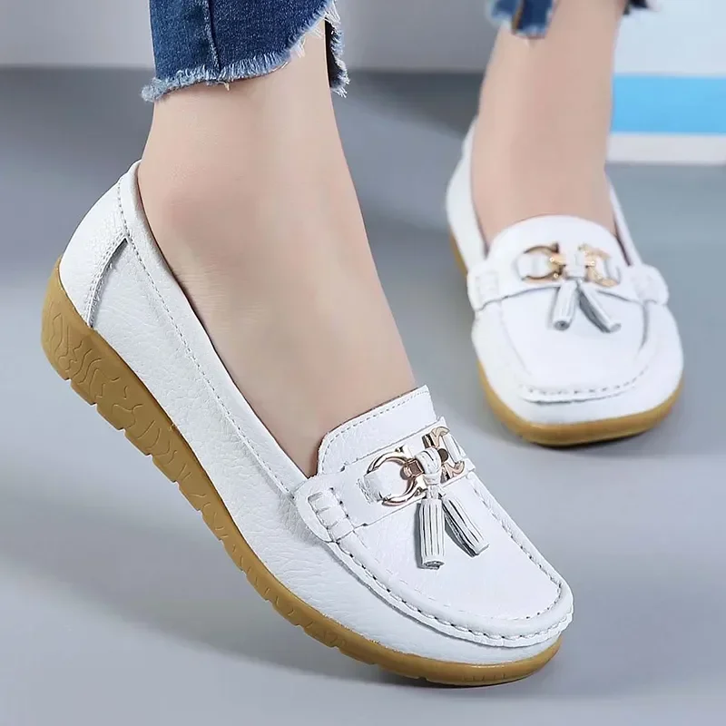Mocassins en cuir orthopédique pour femmes, slip-on, plats, avec soutien de la voûte plantaire, chaussures décontractées pour tous les jours - Image 5