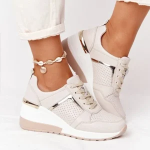 Baskets à Talon Compensé Femme Lacées Plateforme Cachée Casual Quotidien