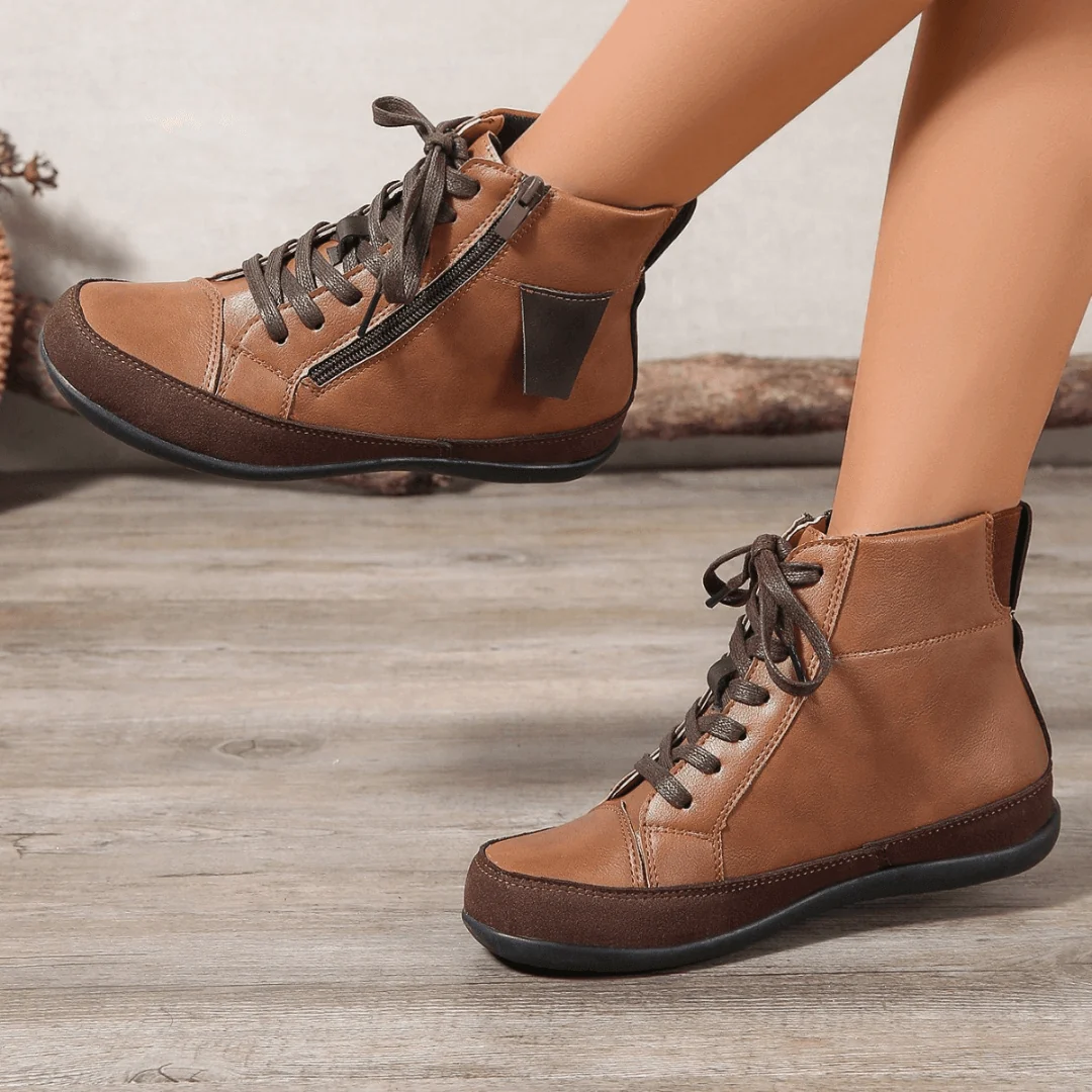 Bottines Femme à Lacets Fermeture Éclair Latérale Bout Rond Casual Automne Hiver