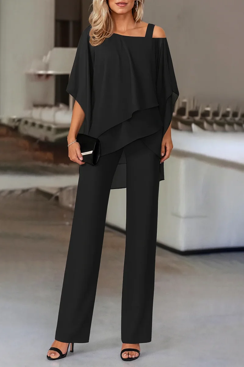 Ensemble Pantalon Soirée Femme | Haut Cape Épaules Dénudées Cocktail Formel - Image 3