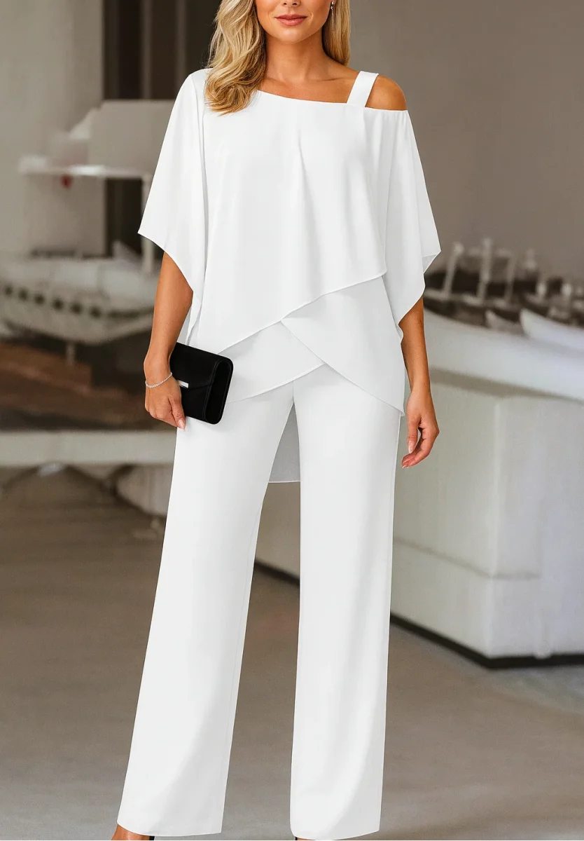 Ensemble Pantalon Soirée Femme | Haut Cape Épaules Dénudées Cocktail Formel - Image 4