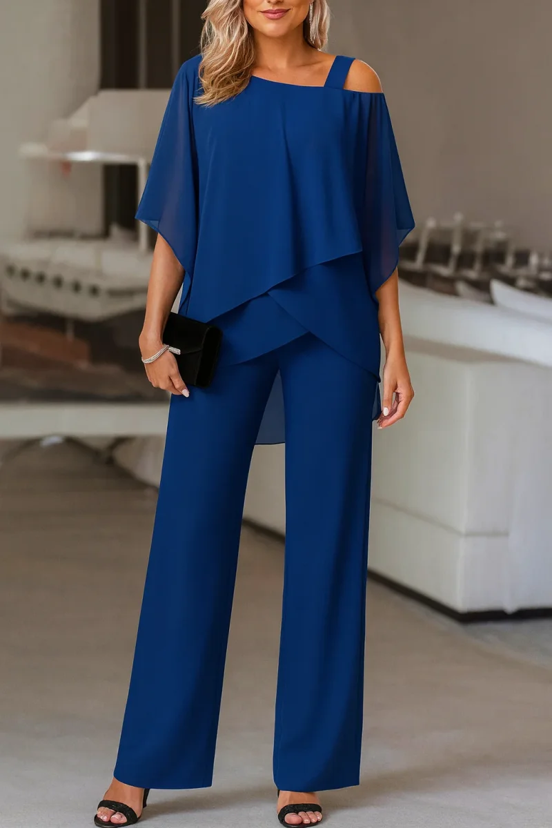 Ensemble Pantalon Soirée Femme | Haut Cape Épaules Dénudées Cocktail Formel - Image 5