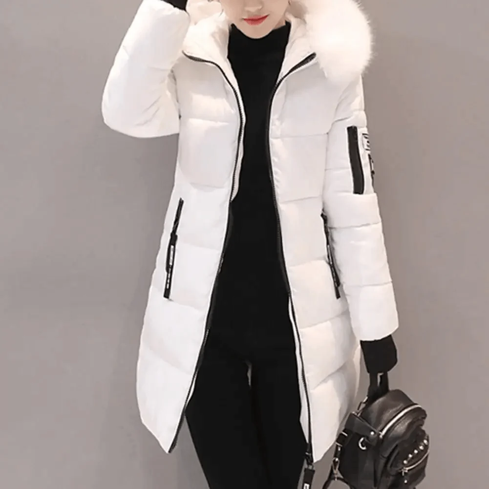 Manteau Puffer Mi-Long Femme Coupe-Vent à Capuche Fourrure Hiver - Image 2