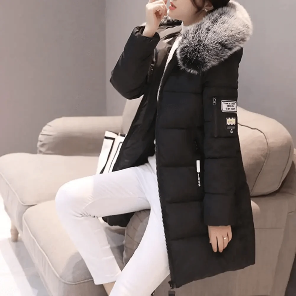 Manteau Puffer Mi-Long Femme Coupe-Vent à Capuche Fourrure Hiver - Image 3