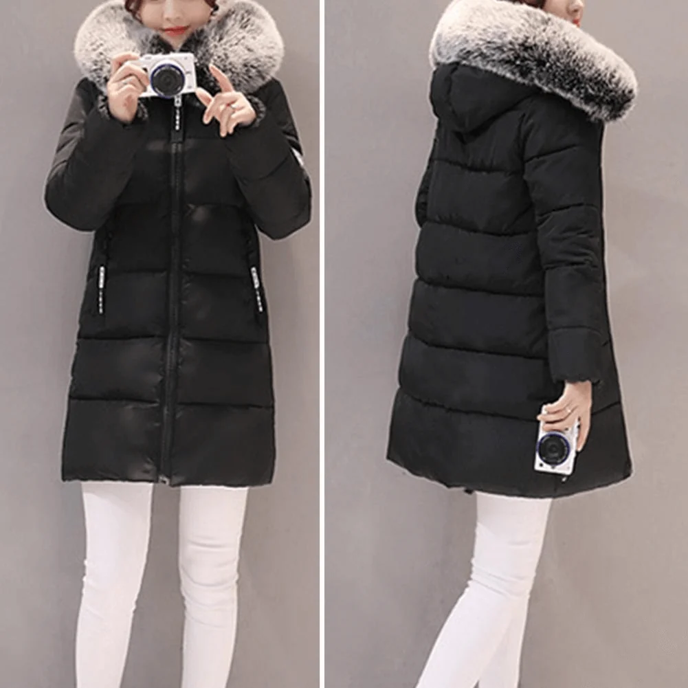 Manteau Puffer Mi-Long Femme Coupe-Vent à Capuche Fourrure Hiver - Image 8