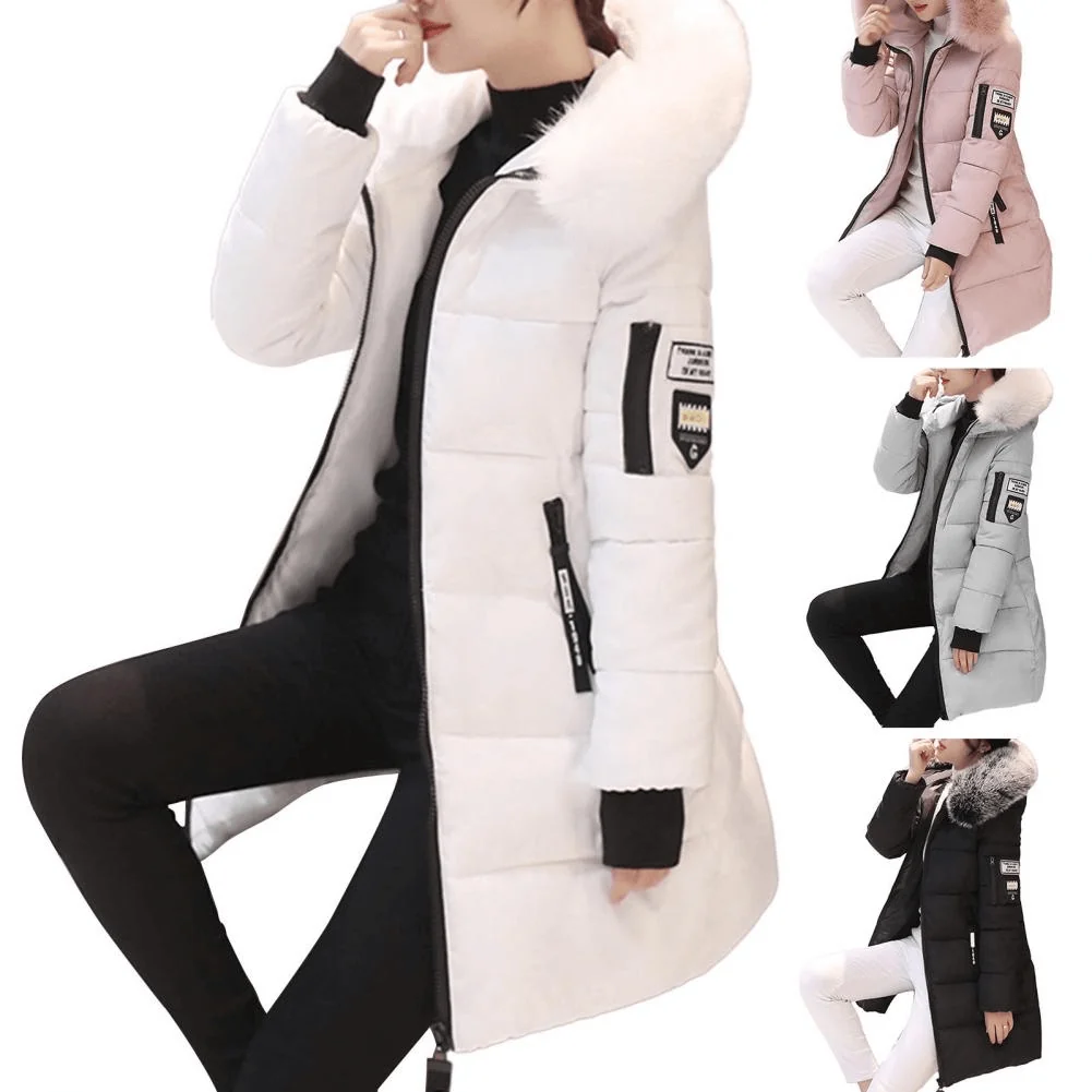 Manteau Puffer Mi-Long Femme Coupe-Vent à Capuche Fourrure Hiver - Image 9