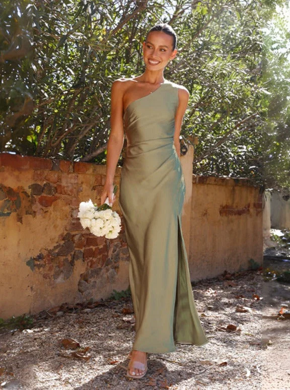 Robe Longue Femme Épaule Asymétrique Fente Latérale Soirée Mariage Invitée - Image 2