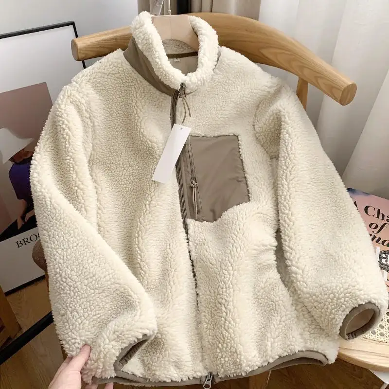 Veste Femme Teddy Sherpa Zippée Col Montant Hiver Casual Oversize - Image 5